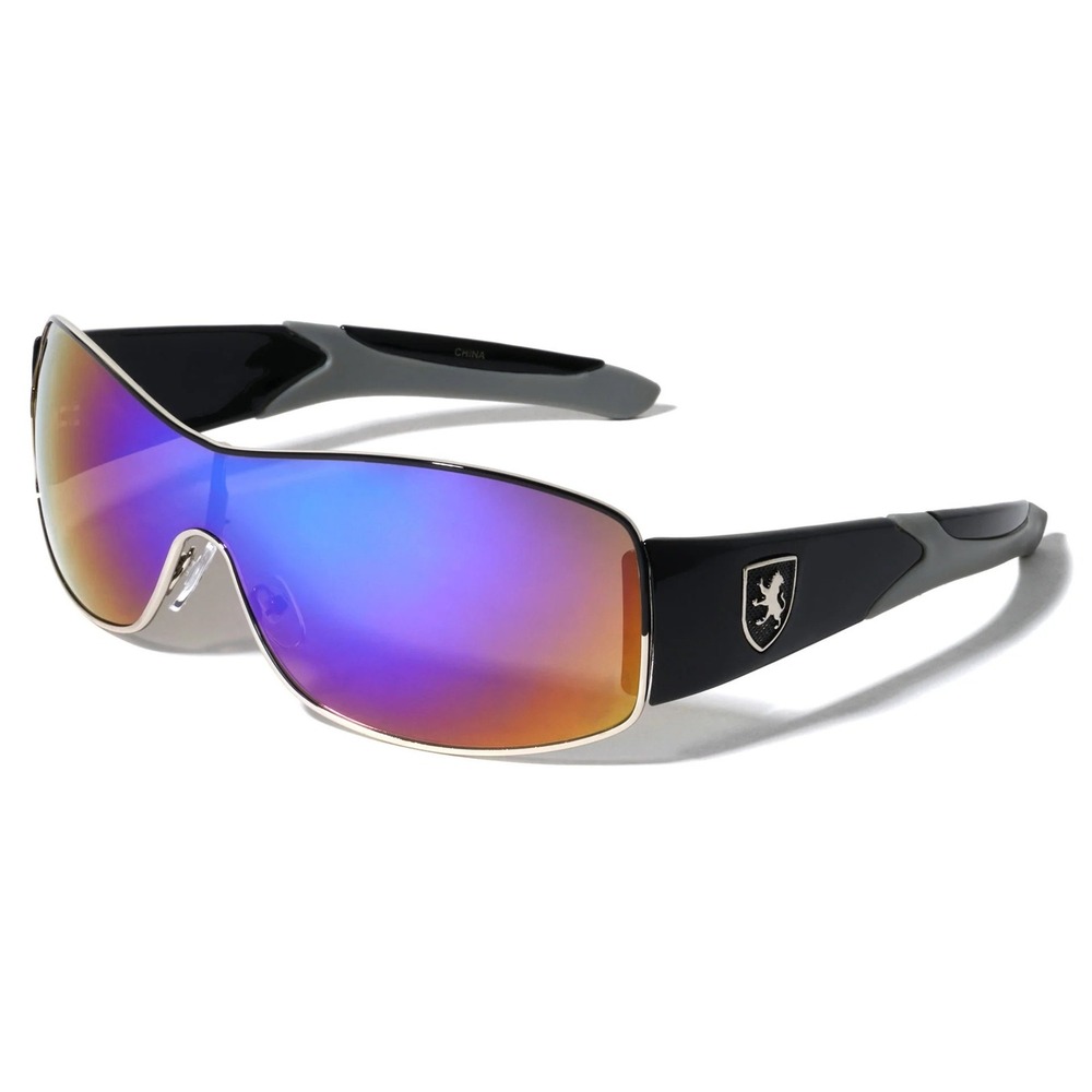 Khan‎ Shield Sunglasses Black Iridescent Mirror Lens Sporty Wrap KN-M3734 - Picture 9 of 11